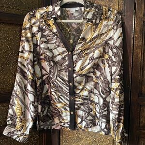 Doncaster Signature 100% silk shirt with gold necklace / tie